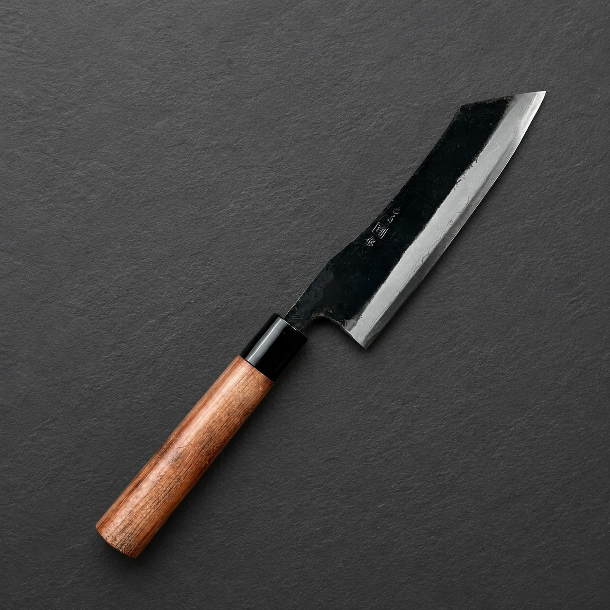 Tosa Tsukasa Kiritsuke Santoku 165mm Aogami no. 2 Suminagashi Damascus Kurouchi