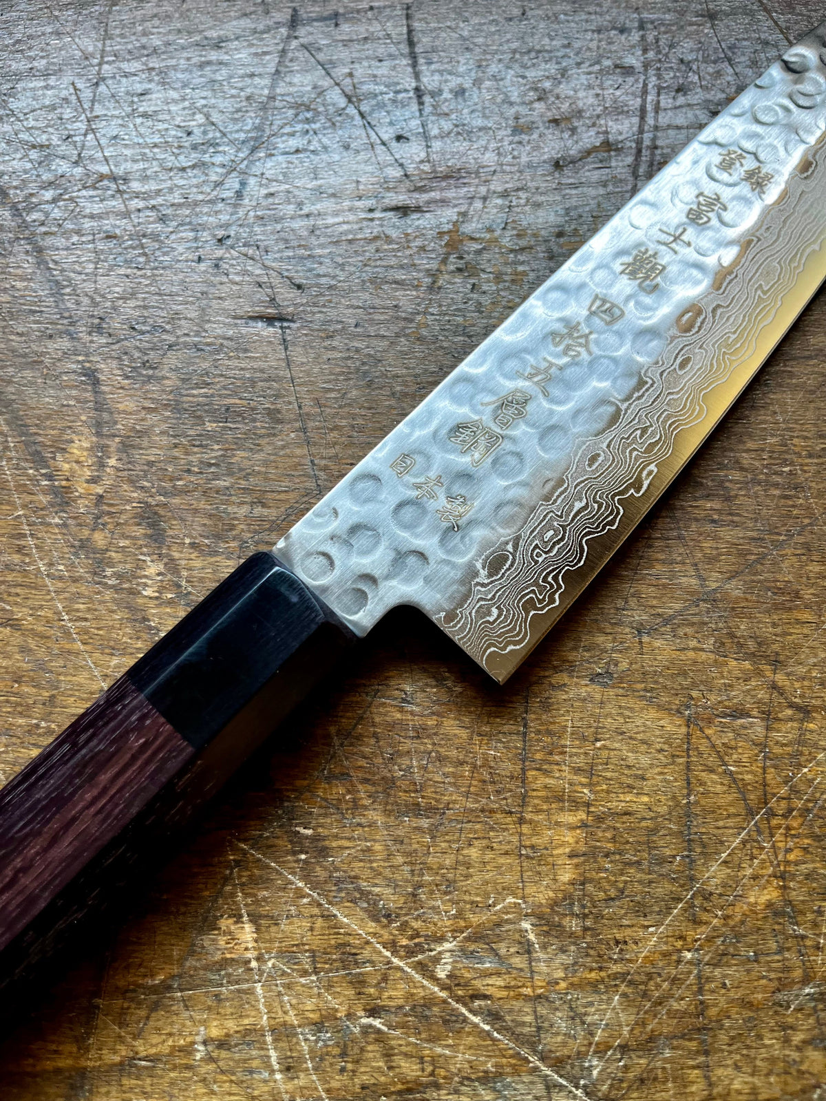 FujiKan 180mm Damascus 45-Layer 10A Stainless Steel Tsuchime