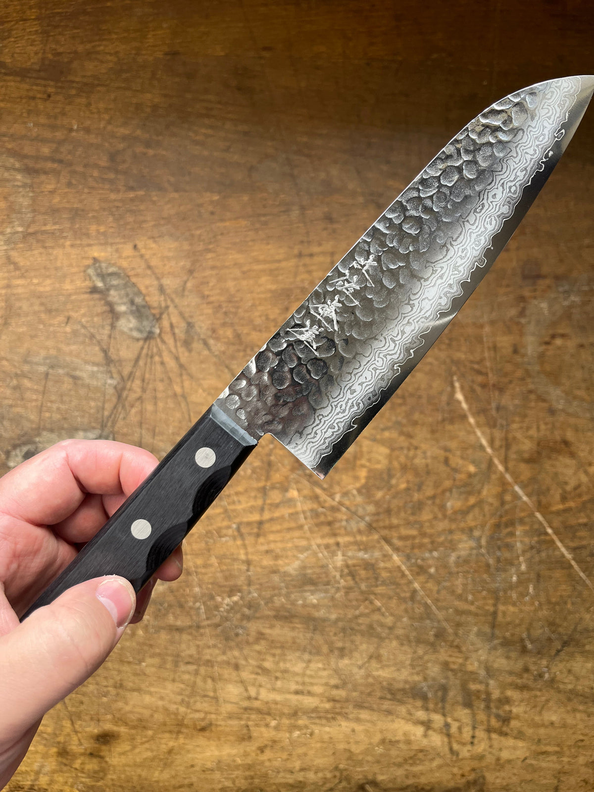 Tosa Tsuboya Santoku 180mm Damascus Tsuchime