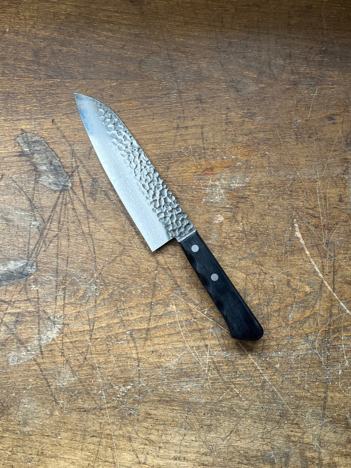 Tosa Tsuboya Santoku 180mm Damascus Tsuchime