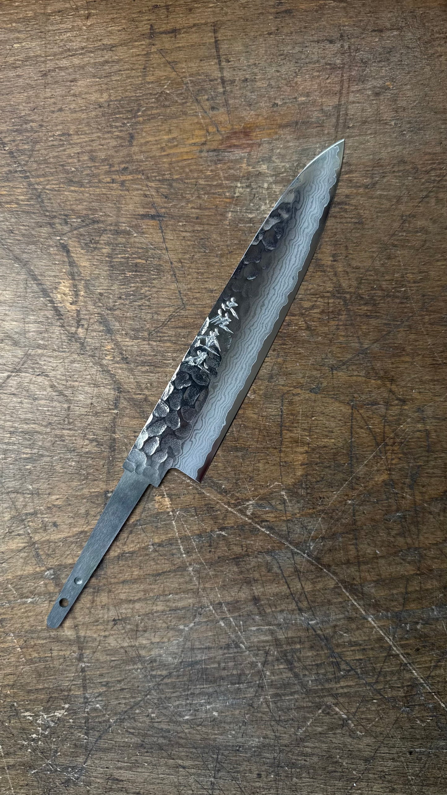 Čepel Tosa Tsuboya Petty 140mm Damascus Tsuchime