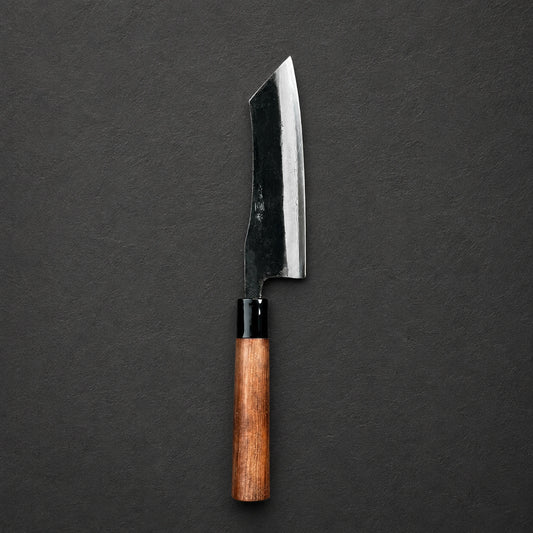 Tosa Tsukasa Kiritsuke Santoku 165mm Aogami no. 2  Suminagashi Damascus Kurouchi
